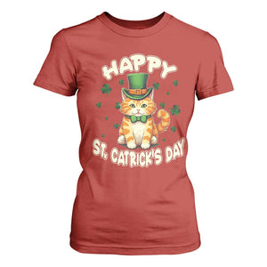 St Patrick's Day T Shirt For Women Happy St.Catrick's Lucky Cat Shamrock Cute Kitty TS09 Red Print Your Wear