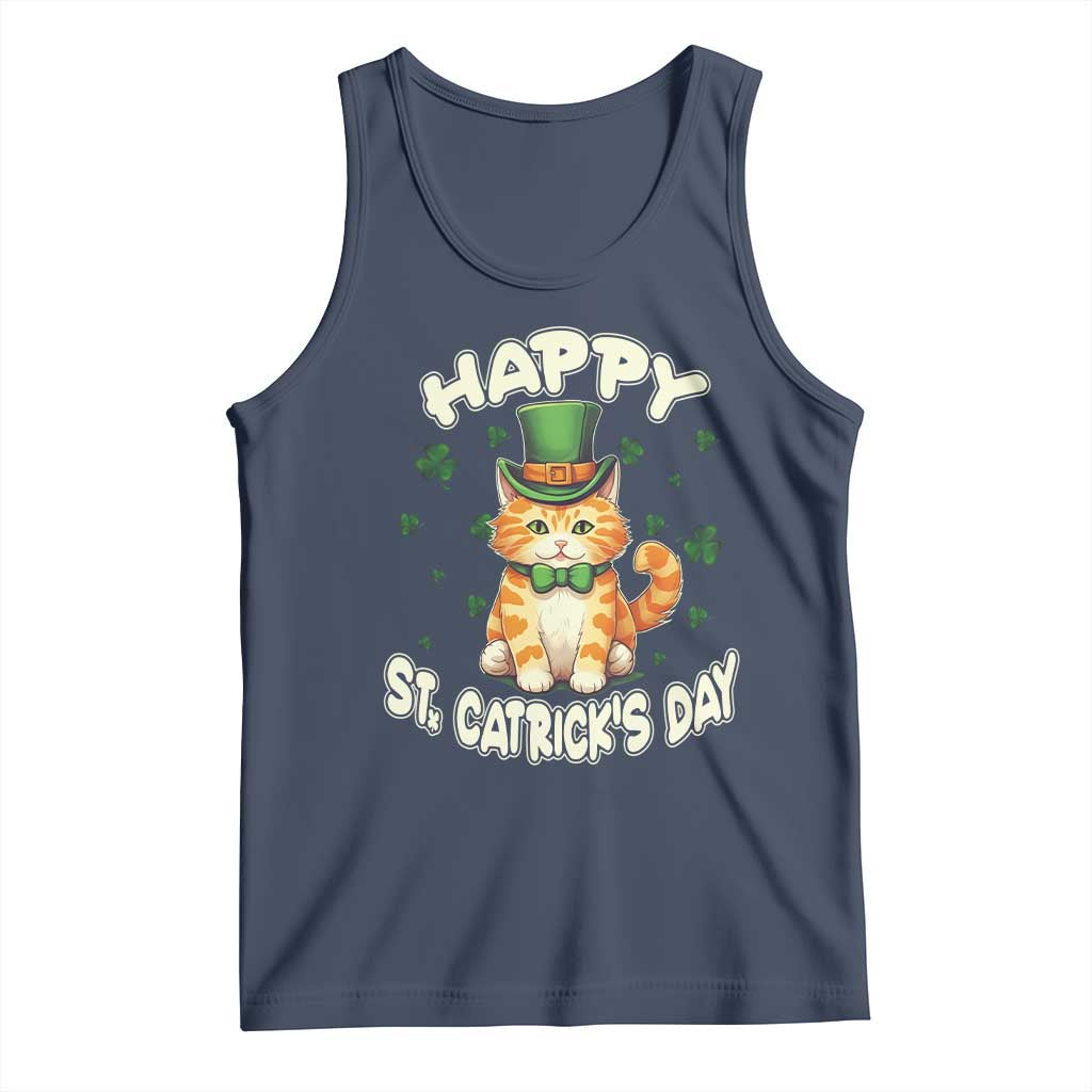 St Patrick's Day Tank Top Happy St.Catrick's Lucky Cat Shamrock Cute Kitty TS09 Navy Print Your Wear