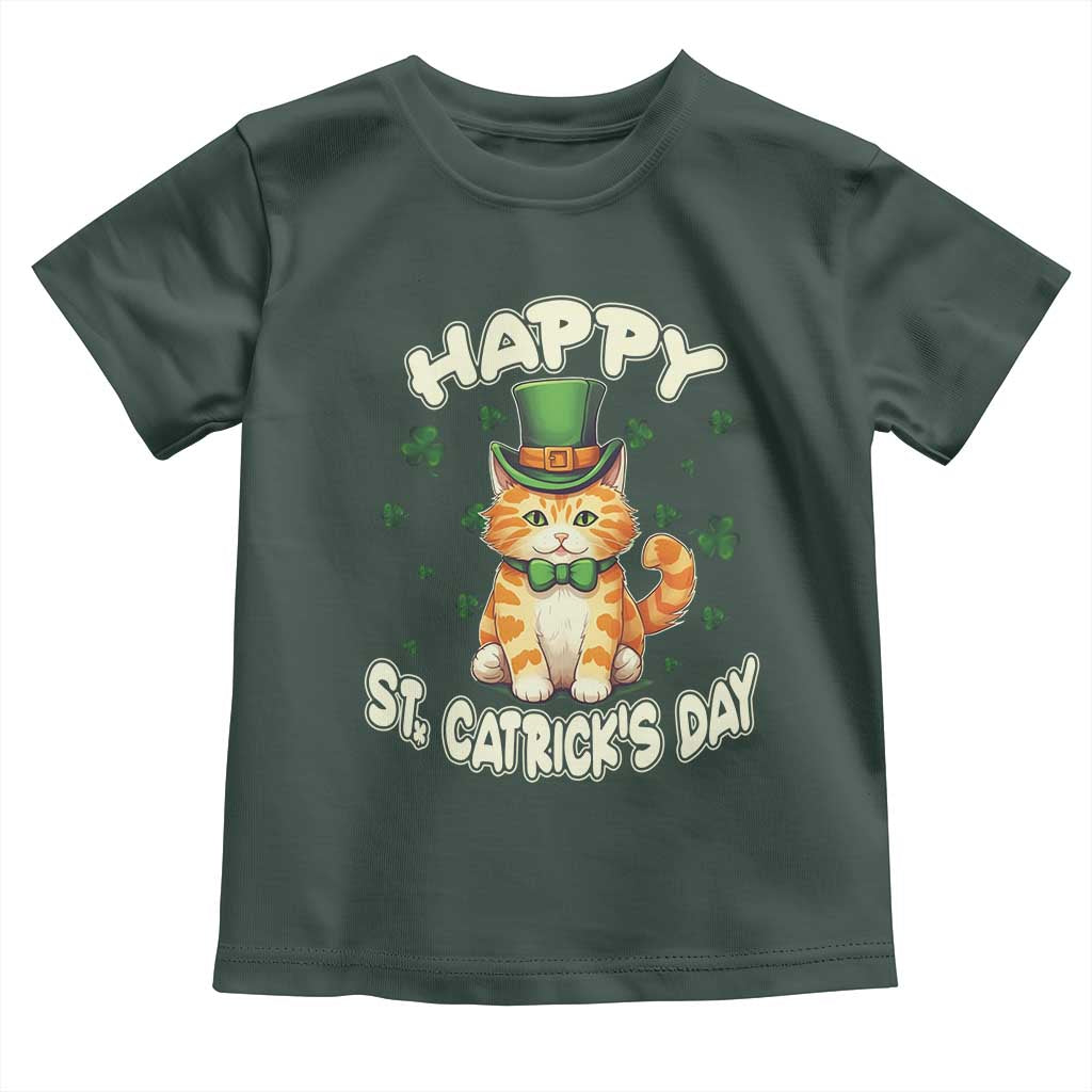 St Patrick's Day Toddler T Shirt Happy St.Catrick's Lucky Cat Shamrock Cute Kitty TS09 Dark Forest Green Print Your Wear
