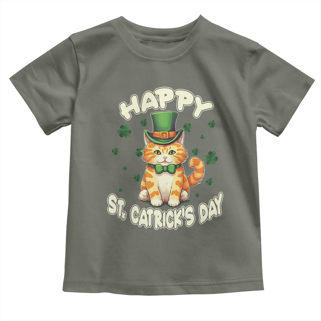 St Patrick's Day Toddler T Shirt Happy St.Catrick's Lucky Cat Shamrock Cute Kitty TS09 Military Green Print Your Wear