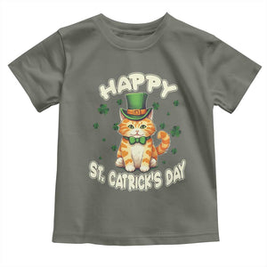 St Patrick's Day Toddler T Shirt Happy St.Catrick's Lucky Cat Shamrock Cute Kitty TS09 Military Green Print Your Wear