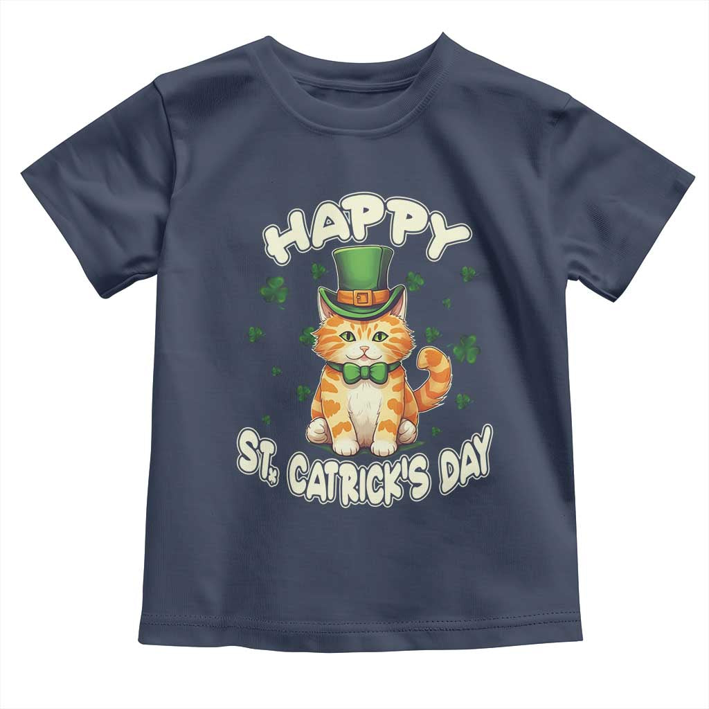St Patrick's Day Toddler T Shirt Happy St.Catrick's Lucky Cat Shamrock Cute Kitty TS09 Navy Print Your Wear