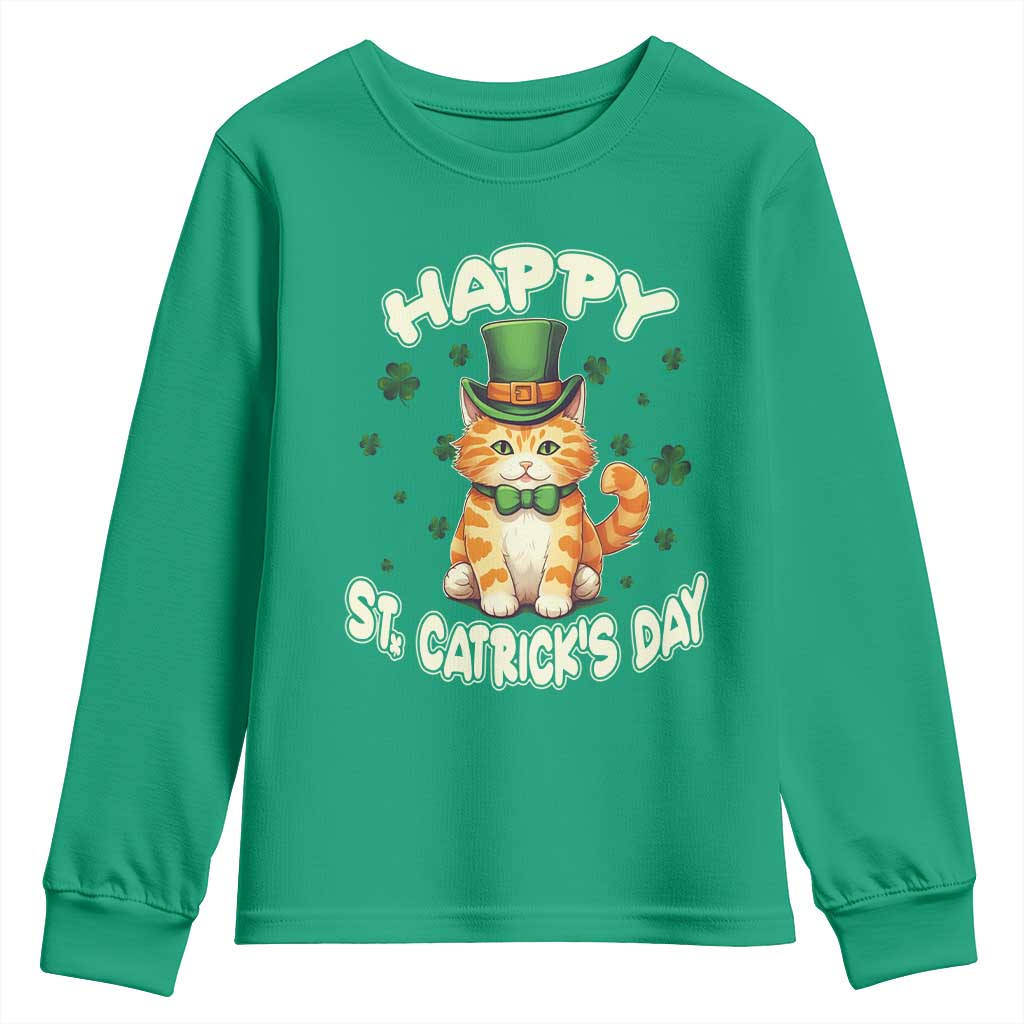 St Patrick's Day Youth Sweatshirt Happy St.Catrick's Lucky Cat Shamrock Cute Kitty TS09 Irish Green Print Your Wear