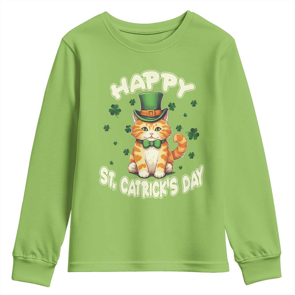 St Patrick's Day Youth Sweatshirt Happy St.Catrick's Lucky Cat Shamrock Cute Kitty TS09 Lime Print Your Wear