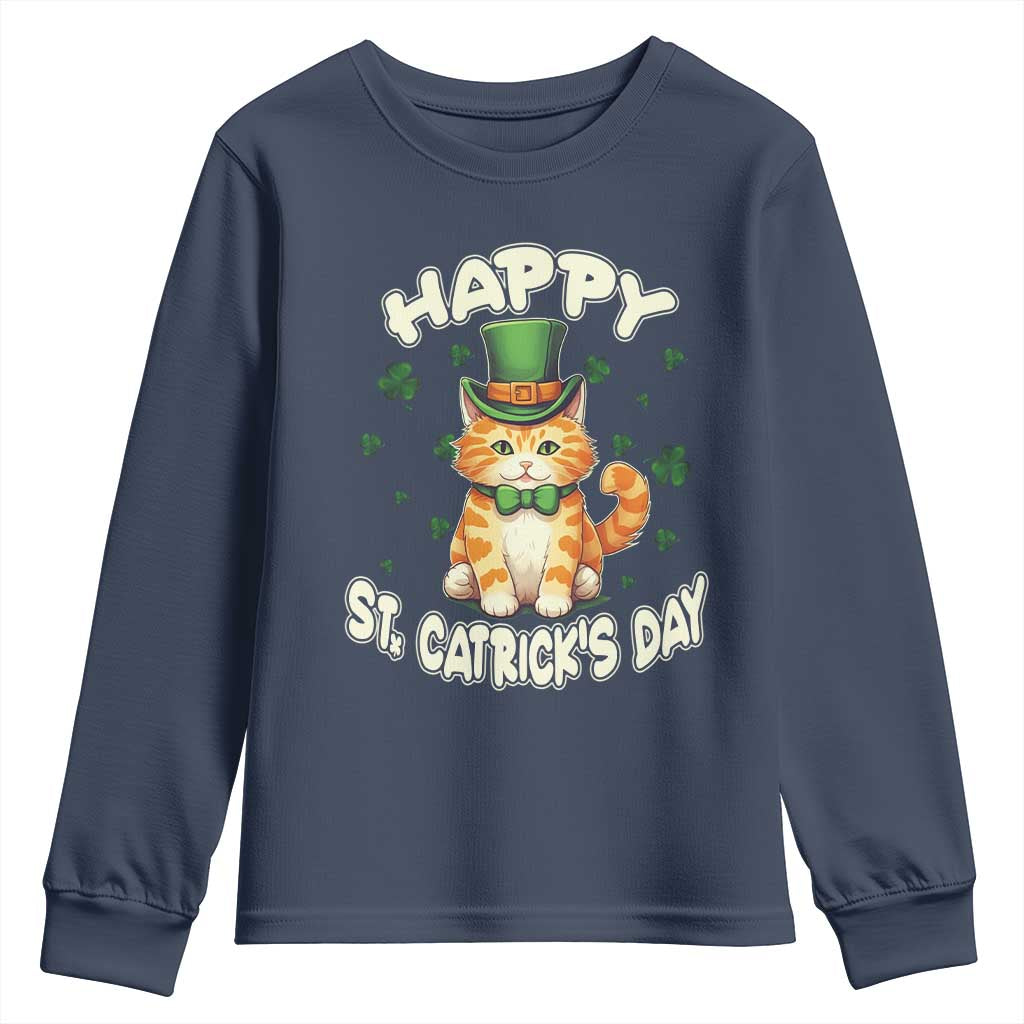 St Patrick's Day Youth Sweatshirt Happy St.Catrick's Lucky Cat Shamrock Cute Kitty TS09 Navy Print Your Wear