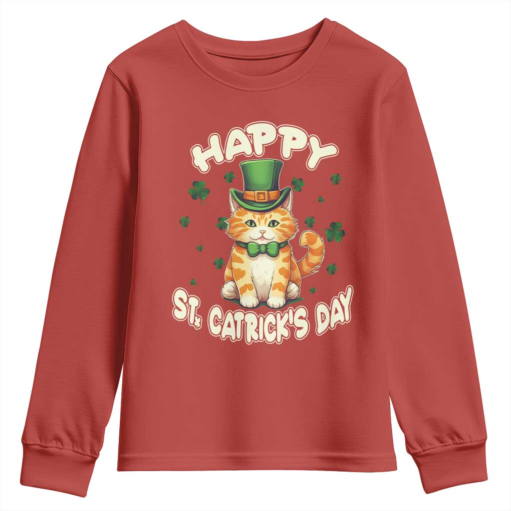 St Patrick's Day Youth Sweatshirt Happy St.Catrick's Lucky Cat Shamrock Cute Kitty TS09 Red Print Your Wear