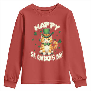 St Patrick's Day Youth Sweatshirt Happy St.Catrick's Lucky Cat Shamrock Cute Kitty TS09 Red Print Your Wear