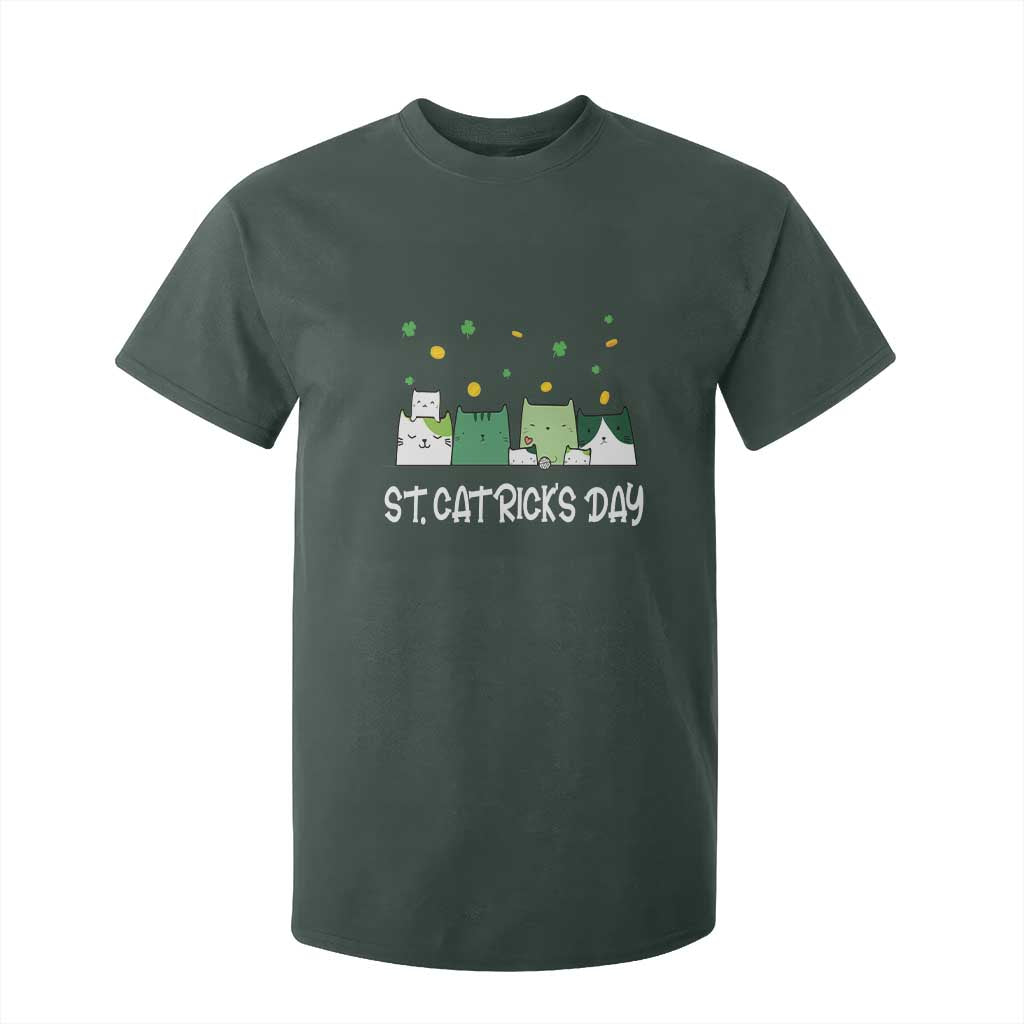 St Patrick's Day Cat Lover T Shirt For Kid Happy St.Catrick's Lucky Family Cats Shamrock TS09 Dark Forest Green Print Your Wear