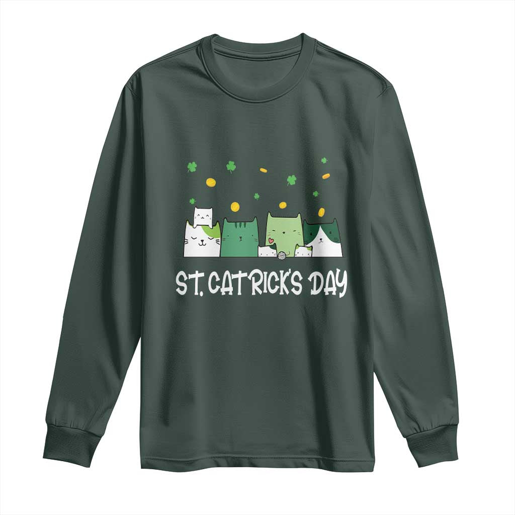 St Patrick's Day Cat Lover Long Sleeve Shirt Happy St.Catrick's Lucky Family Cats Shamrock TS09 Dark Forest Green Print Your Wear