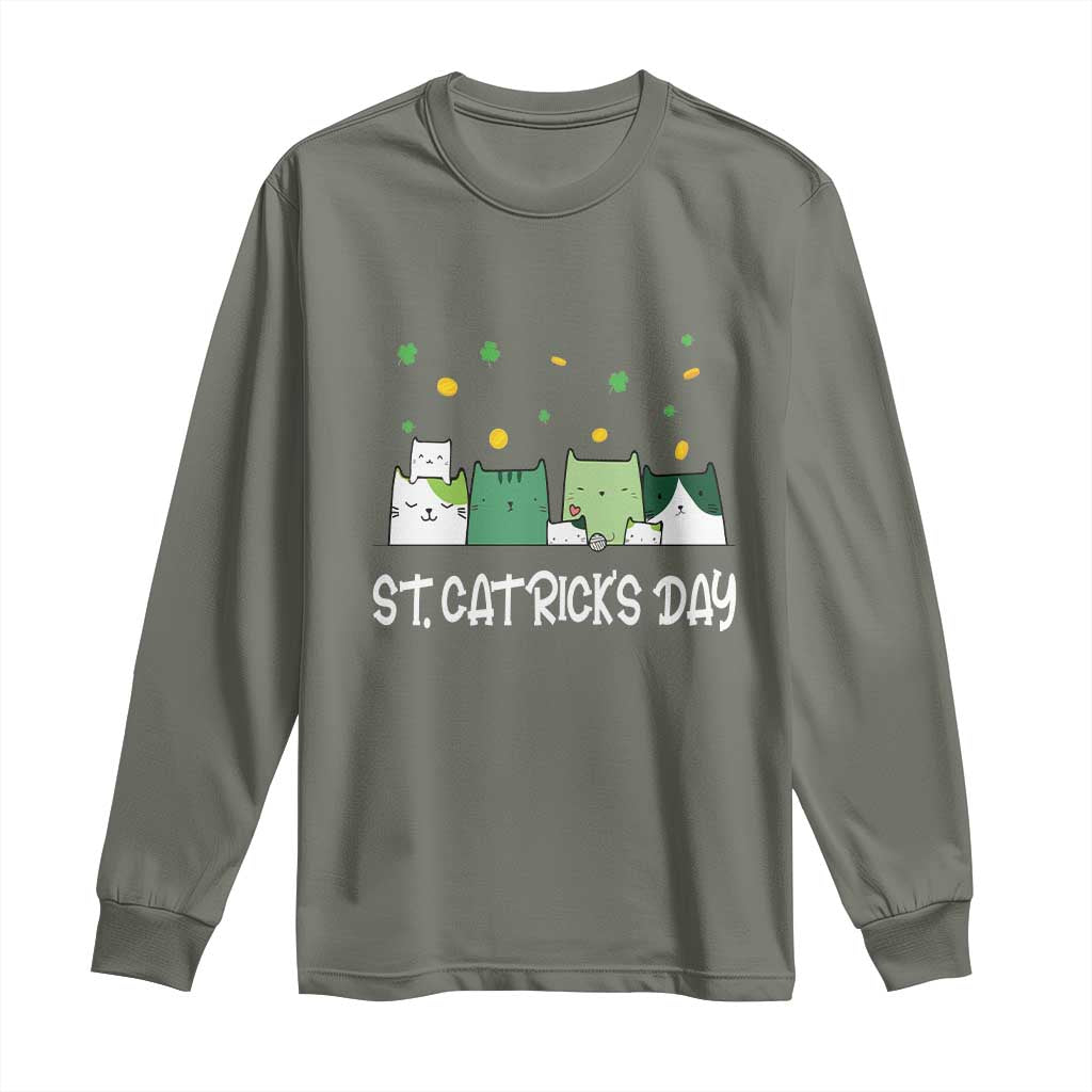 St Patrick's Day Cat Lover Long Sleeve Shirt Happy St.Catrick's Lucky Family Cats Shamrock TS09 Military Green Print Your Wear