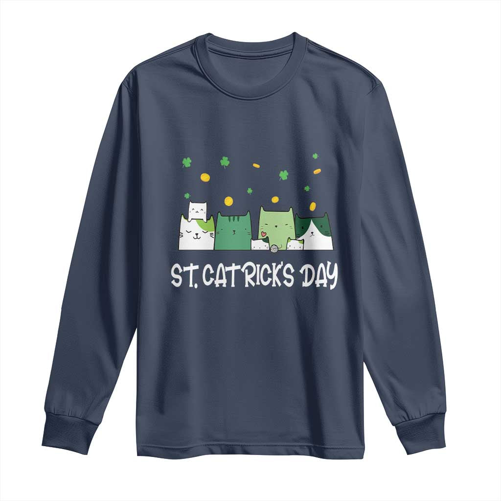 St Patrick's Day Cat Lover Long Sleeve Shirt Happy St.Catrick's Lucky Family Cats Shamrock TS09 Navy Print Your Wear