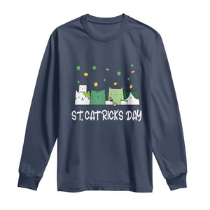 St Patrick's Day Cat Lover Long Sleeve Shirt Happy St.Catrick's Lucky Family Cats Shamrock TS09 Navy Print Your Wear