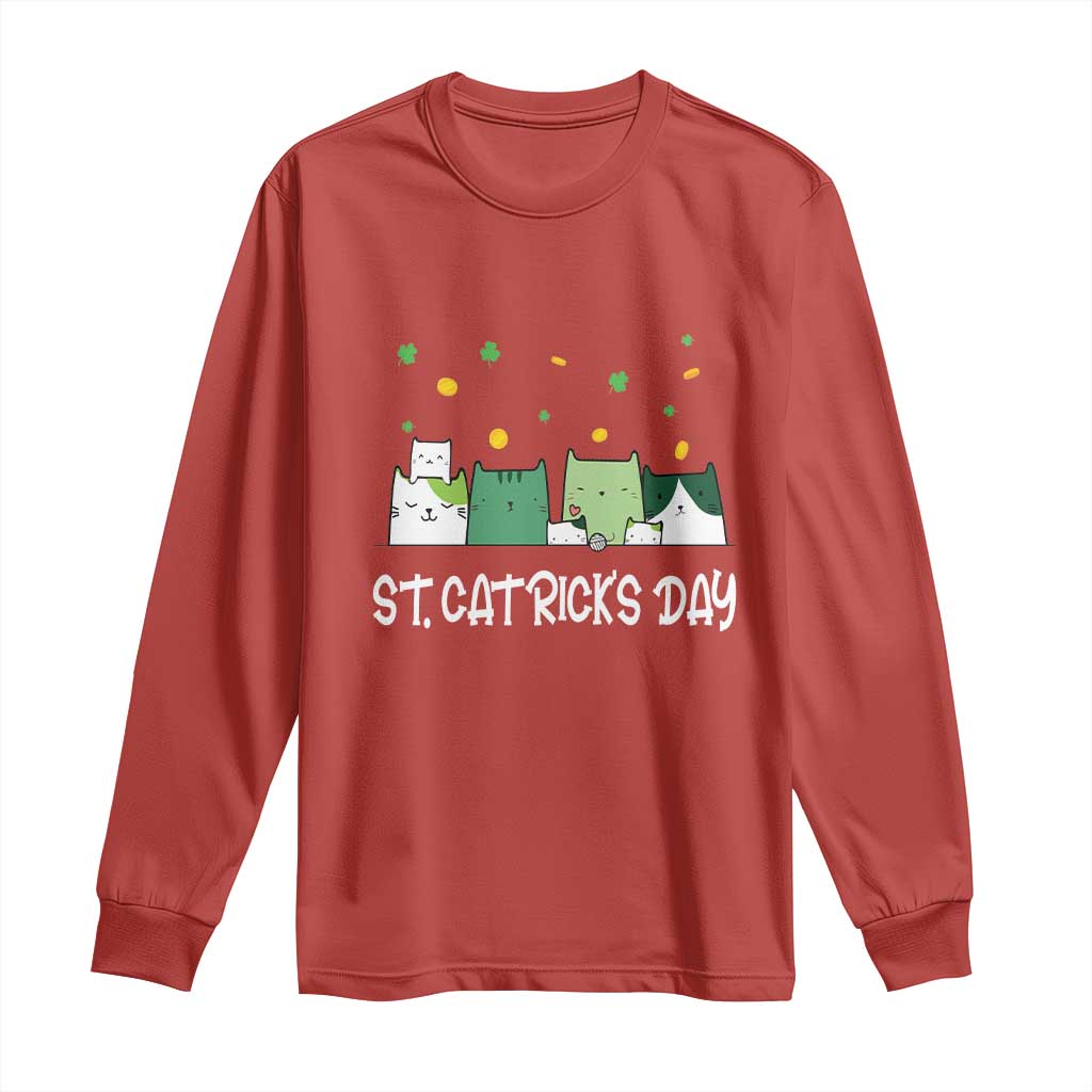 St Patrick's Day Cat Lover Long Sleeve Shirt Happy St.Catrick's Lucky Family Cats Shamrock TS09 Red Print Your Wear
