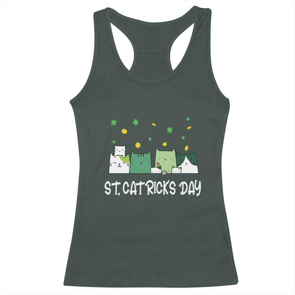 St Patrick's Day Cat Lover Racerback Tank Top Happy St.Catrick's Lucky Family Cats Shamrock TS09 Dark Forest Green Print Your Wear