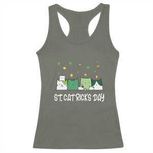 St Patrick's Day Cat Lover Racerback Tank Top Happy St.Catrick's Lucky Family Cats Shamrock TS09 Military Green Print Your Wear