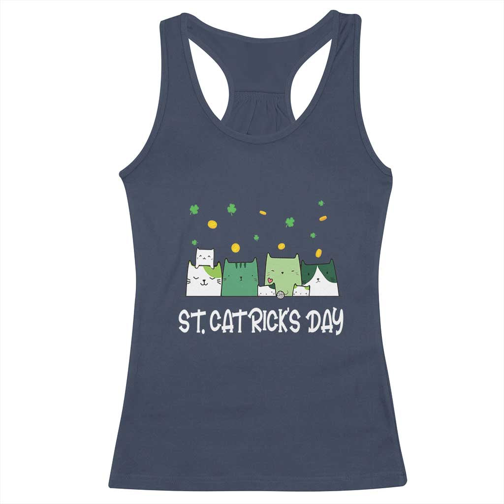 St Patrick's Day Cat Lover Racerback Tank Top Happy St.Catrick's Lucky Family Cats Shamrock TS09 Navy Print Your Wear