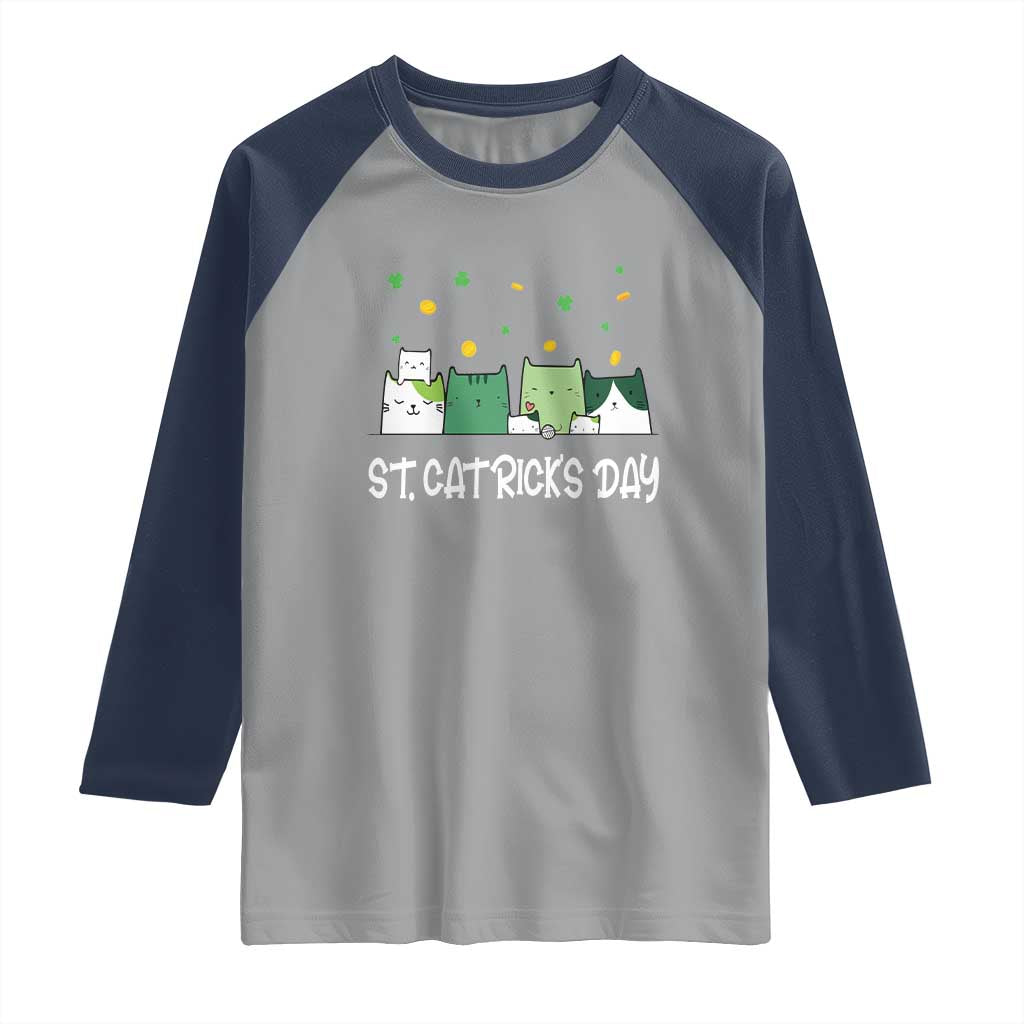 St Patrick's Day Cat Lover Raglan Shirt Happy St.Catrick's Lucky Family Cats Shamrock TS09 Sport Gray Navy Print Your Wear