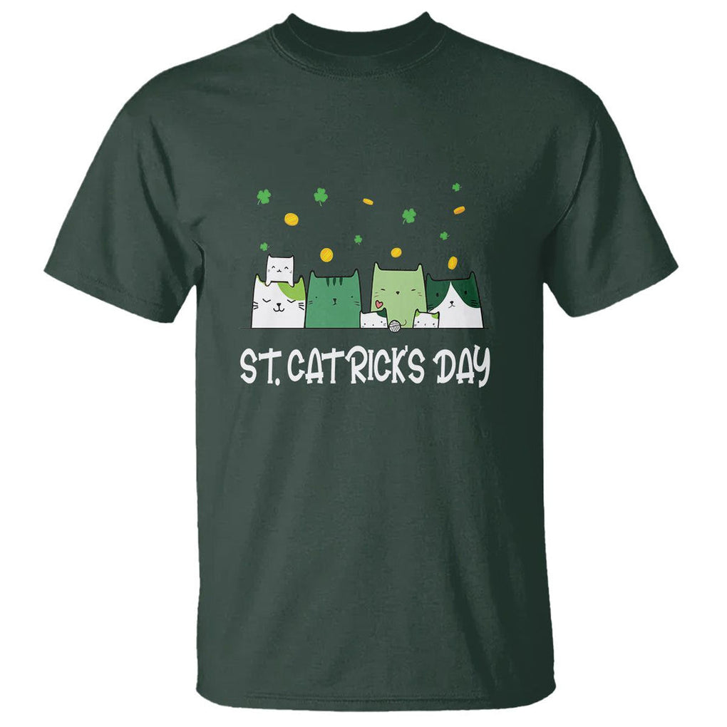 St. Patrick's Day Cat Lover T Shirt Happy St.Catrick's Lucky Family Cats Shamrock TS09 Dark Forest Green Printyourwear