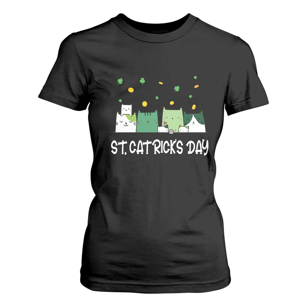 St Patrick's Day Cat Lover T Shirt For Women Happy St.Catrick's Lucky Family Cats Shamrock TS09 Black Print Your Wear