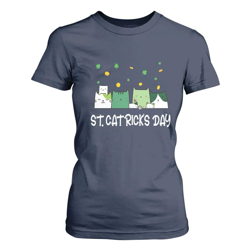 St Patrick's Day Cat Lover T Shirt For Women Happy St.Catrick's Lucky Family Cats Shamrock TS09 Navy Print Your Wear