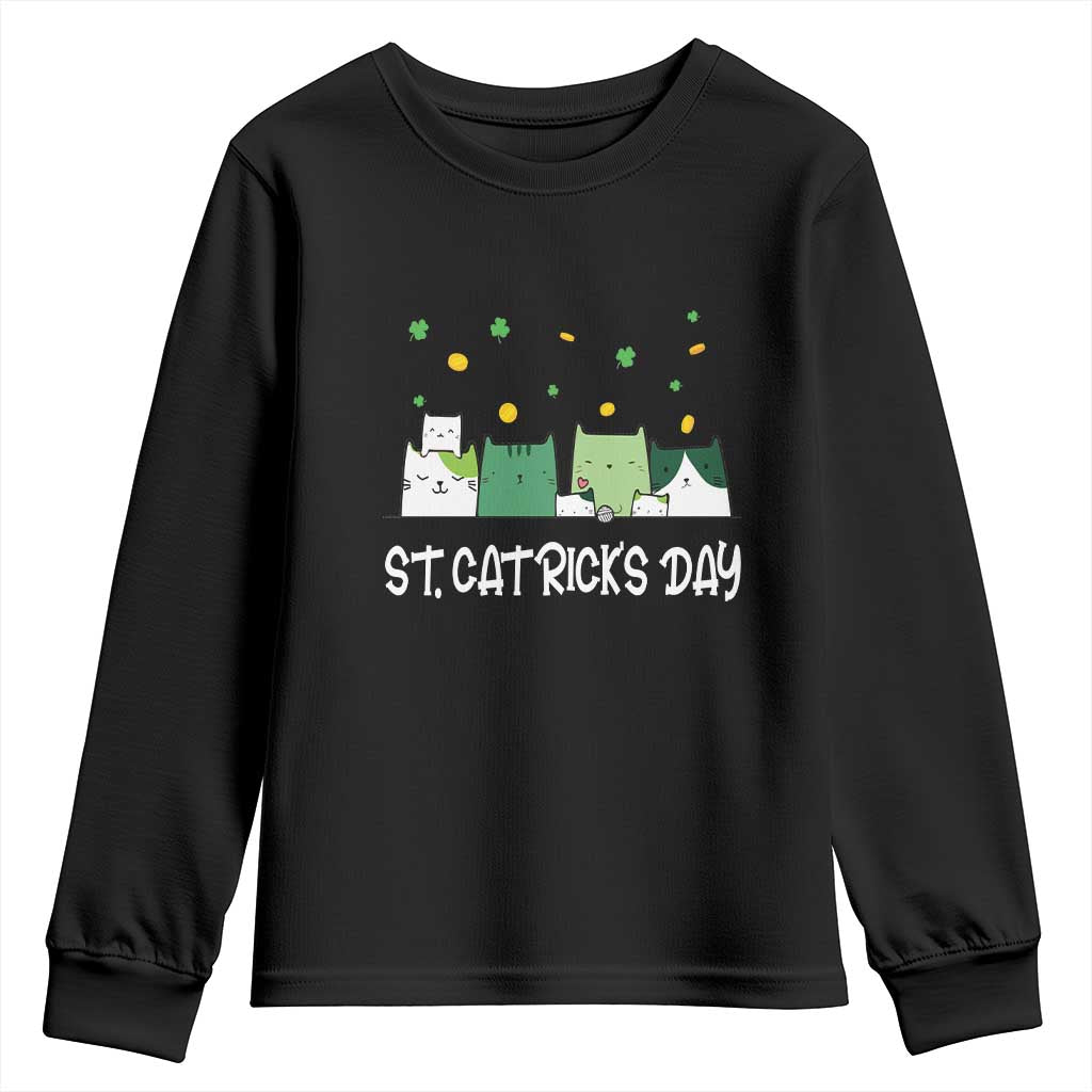 St Patrick's Day Cat Lover Youth Sweatshirt Happy St.Catrick's Lucky Family Cats Shamrock TS09 Black Print Your Wear