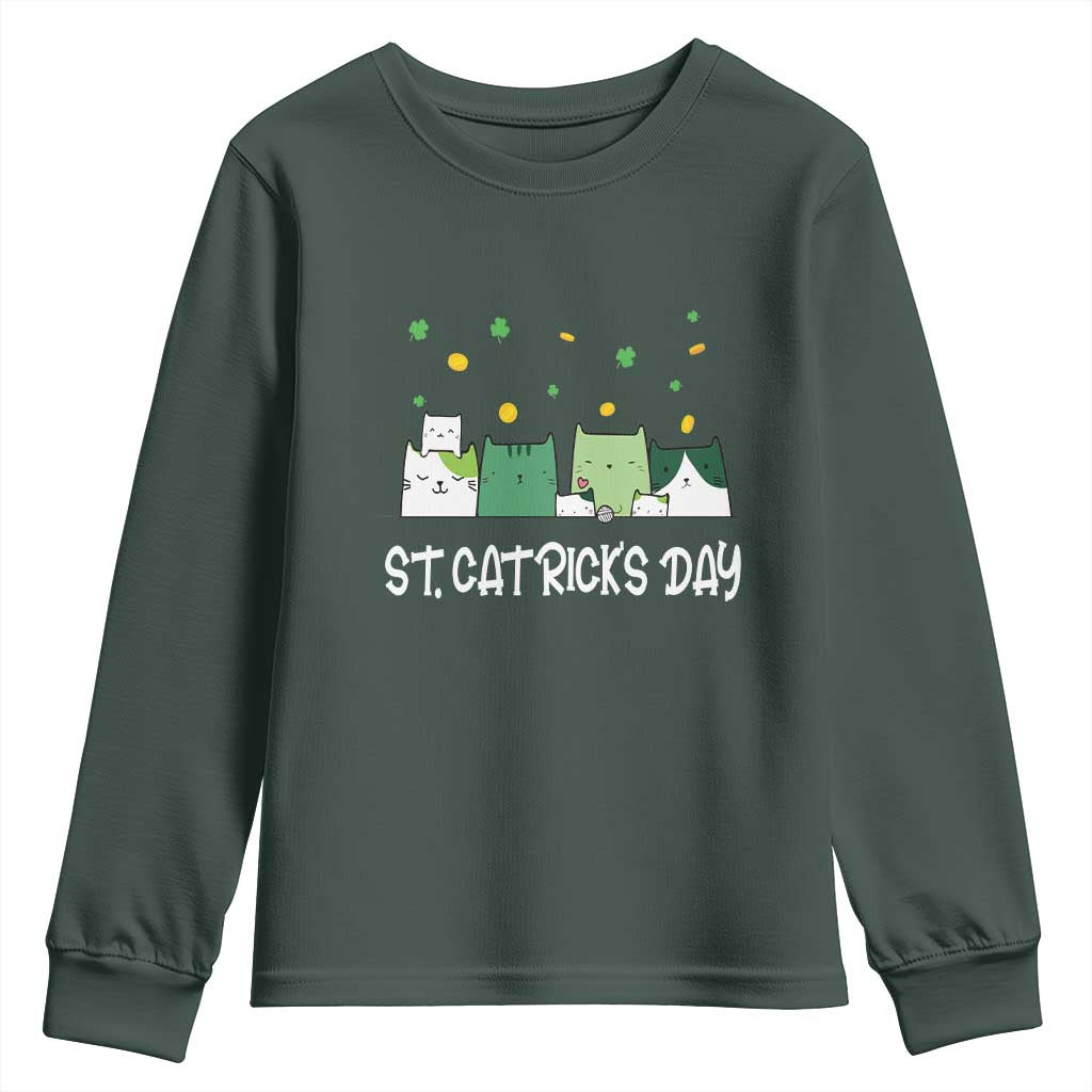 St Patrick's Day Cat Lover Youth Sweatshirt Happy St.Catrick's Lucky Family Cats Shamrock TS09 Dark Forest Green Print Your Wear