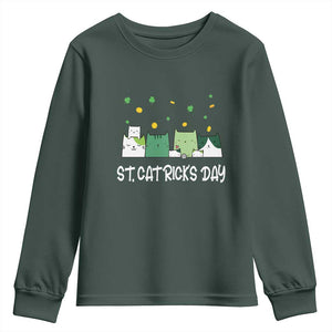 St Patrick's Day Cat Lover Youth Sweatshirt Happy St.Catrick's Lucky Family Cats Shamrock TS09 Dark Forest Green Print Your Wear