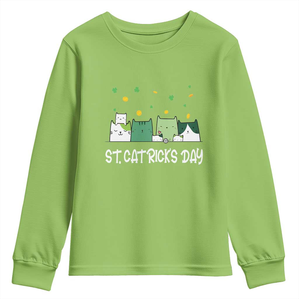 St Patrick's Day Cat Lover Youth Sweatshirt Happy St.Catrick's Lucky Family Cats Shamrock TS09 Lime Print Your Wear