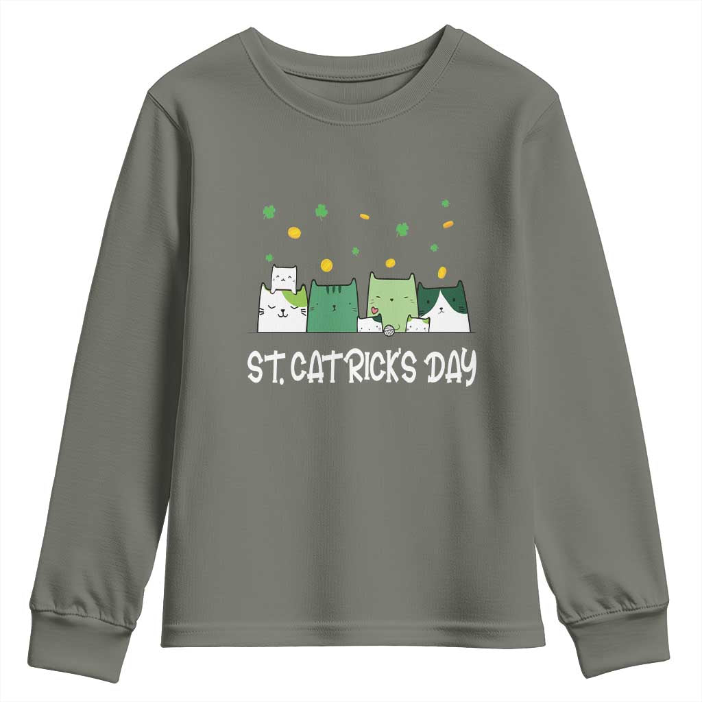 St Patrick's Day Cat Lover Youth Sweatshirt Happy St.Catrick's Lucky Family Cats Shamrock TS09 Military Green Print Your Wear