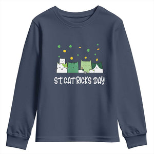 St Patrick's Day Cat Lover Youth Sweatshirt Happy St.Catrick's Lucky Family Cats Shamrock TS09 Navy Print Your Wear
