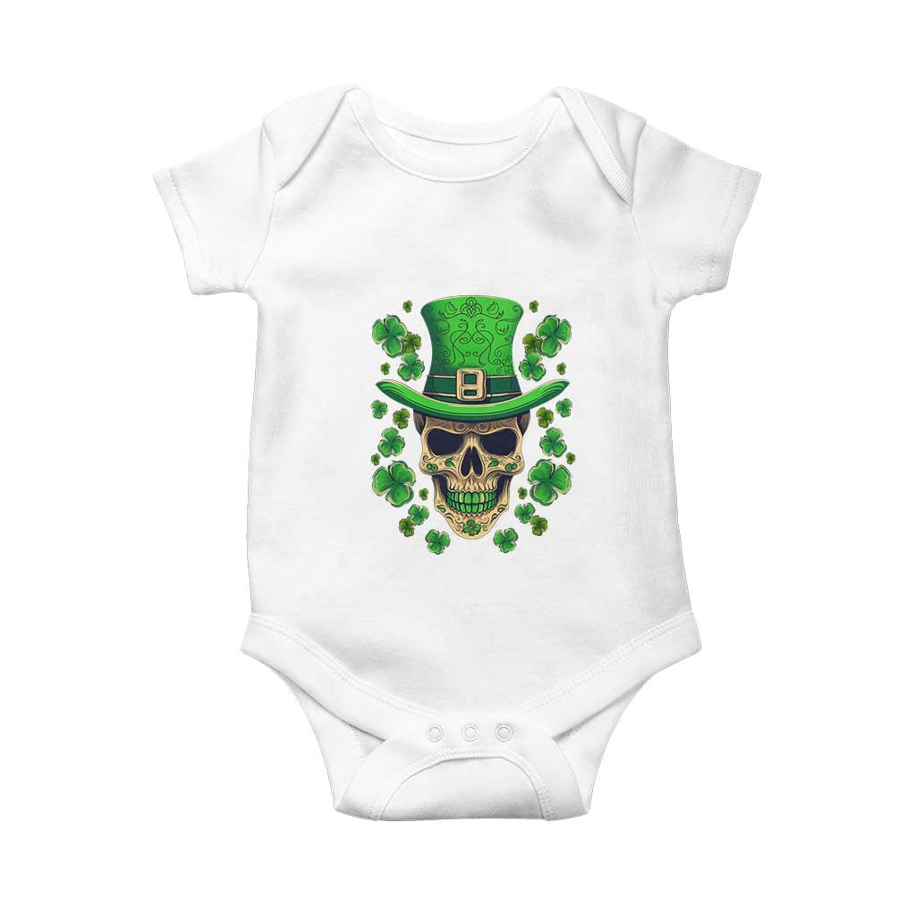 St Patrick's Day Baby Onesie Irish Sugar Skull Lucky Shamrocks Hat TS09 White Print Your Wear