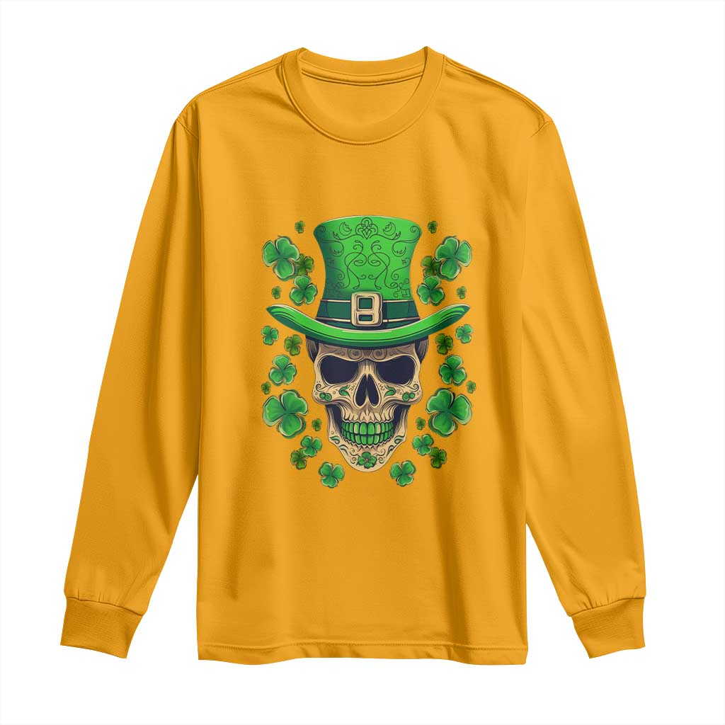 St Patrick's Day Long Sleeve Shirt Irish Sugar Skull Lucky Shamrocks Hat TS09 Gold Print Your Wear