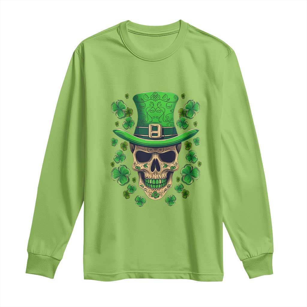 St Patrick's Day Long Sleeve Shirt Irish Sugar Skull Lucky Shamrocks Hat TS09 Lime Print Your Wear