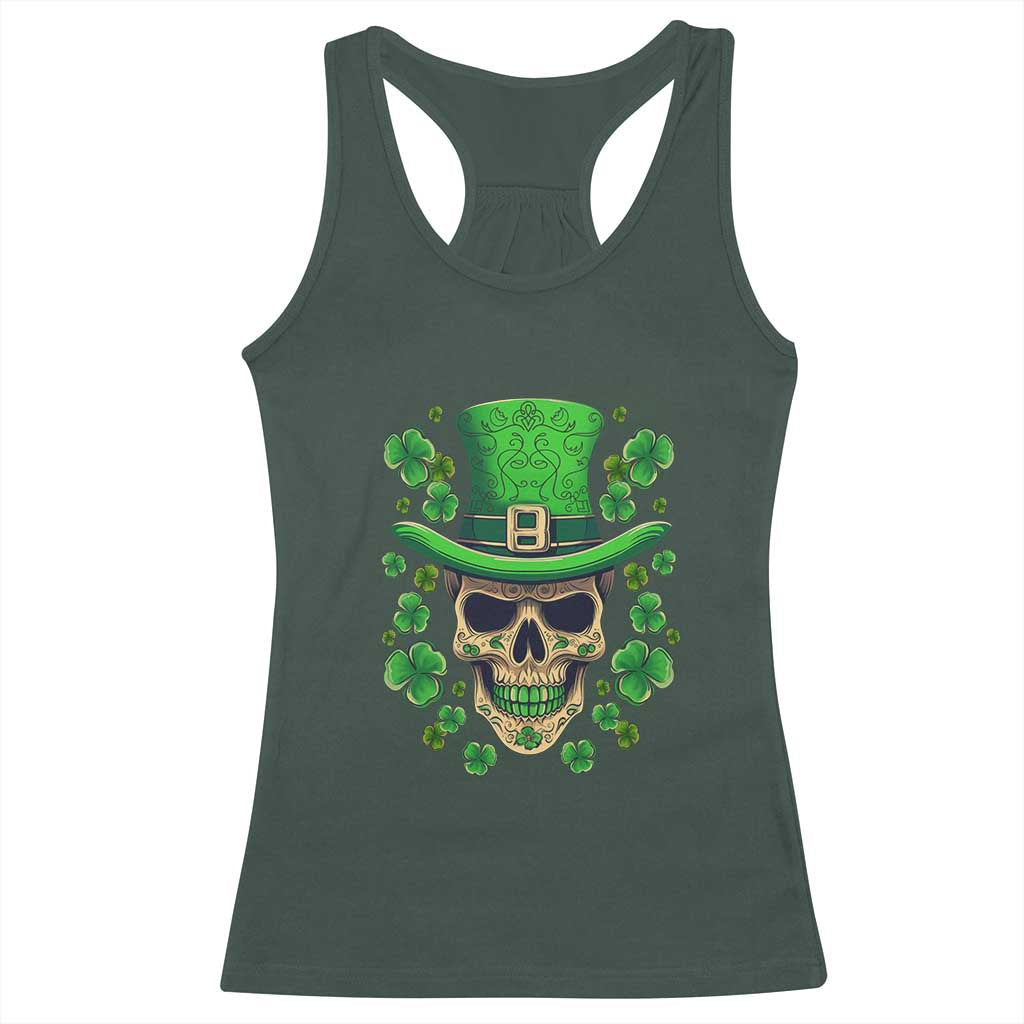 St Patrick's Day Racerback Tank Top Irish Sugar Skull Lucky Shamrocks Hat TS09 Dark Forest Green Print Your Wear