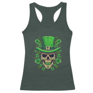 St Patrick's Day Racerback Tank Top Irish Sugar Skull Lucky Shamrocks Hat TS09 Dark Forest Green Print Your Wear