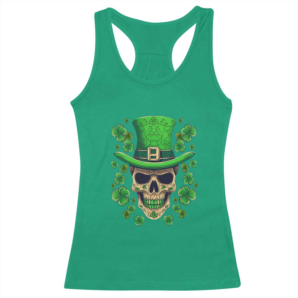 St Patrick's Day Racerback Tank Top Irish Sugar Skull Lucky Shamrocks Hat TS09 Irish Green Print Your Wear