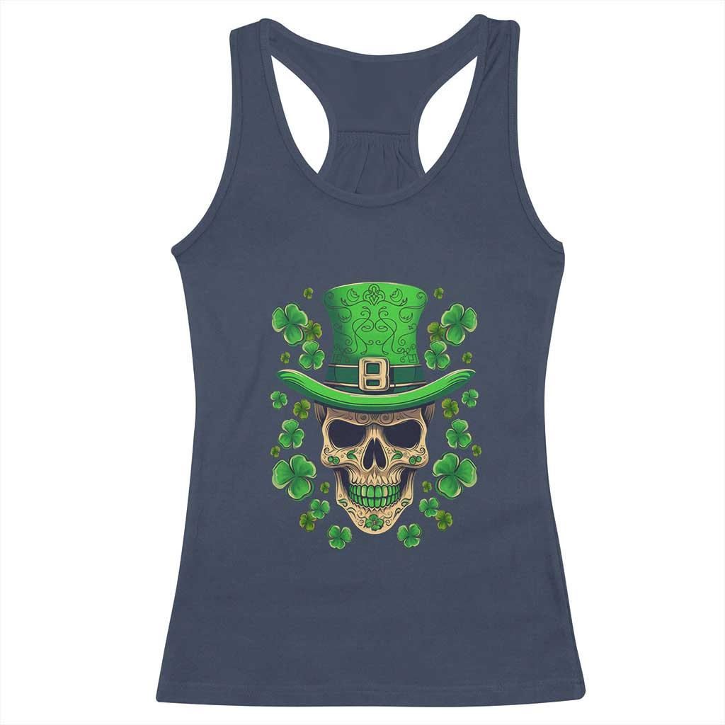 St Patrick's Day Racerback Tank Top Irish Sugar Skull Lucky Shamrocks Hat TS09 Navy Print Your Wear