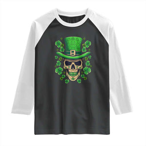 St Patrick's Day Raglan Shirt Irish Sugar Skull Lucky Shamrocks Hat TS09 Black White Print Your Wear