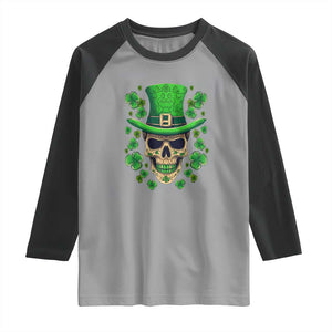 St Patrick's Day Raglan Shirt Irish Sugar Skull Lucky Shamrocks Hat TS09 Sport Gray Black Print Your Wear