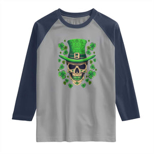 St Patrick's Day Raglan Shirt Irish Sugar Skull Lucky Shamrocks Hat TS09 Sport Gray Navy Print Your Wear