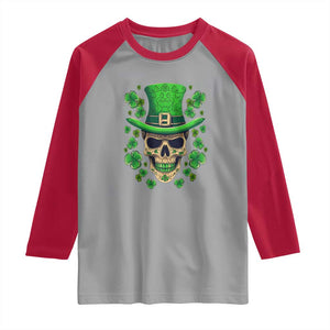 St Patrick's Day Raglan Shirt Irish Sugar Skull Lucky Shamrocks Hat TS09 Sport Gray Red Print Your Wear