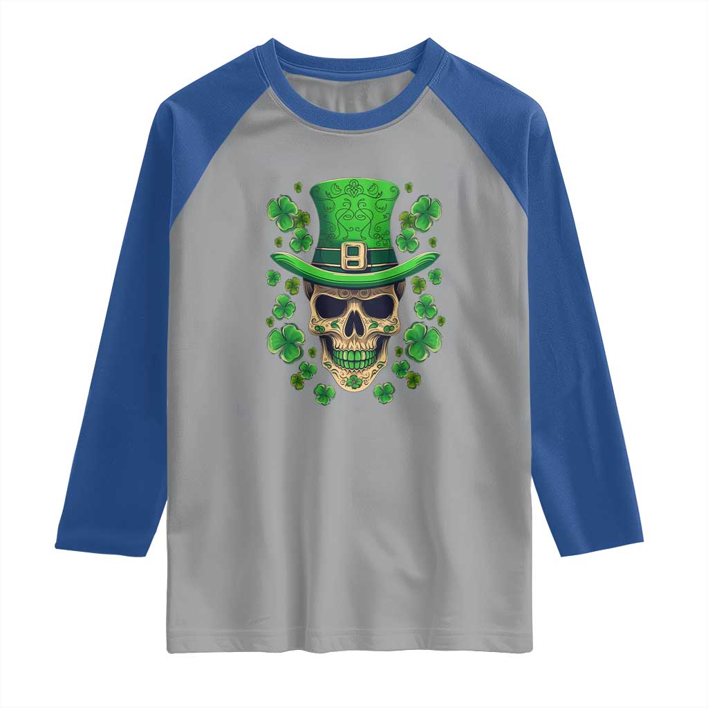 St Patrick's Day Raglan Shirt Irish Sugar Skull Lucky Shamrocks Hat TS09 Sport Gray Royal Print Your Wear