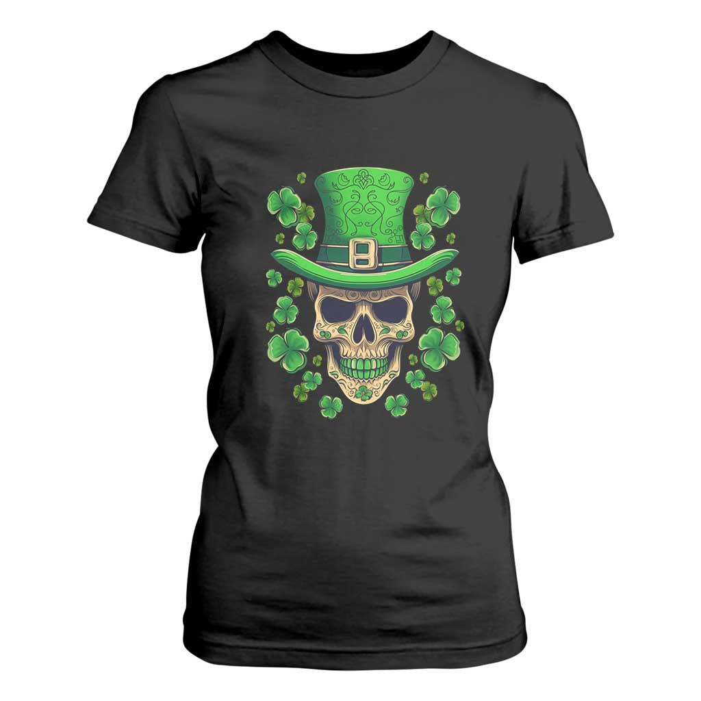 St Patrick's Day T Shirt For Women Irish Sugar Skull Lucky Shamrocks Hat TS09 Black Print Your Wear