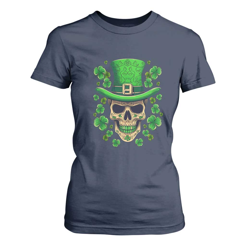 St Patrick's Day T Shirt For Women Irish Sugar Skull Lucky Shamrocks Hat TS09 Navy Print Your Wear