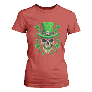 St Patrick's Day T Shirt For Women Irish Sugar Skull Lucky Shamrocks Hat TS09 Red Print Your Wear
