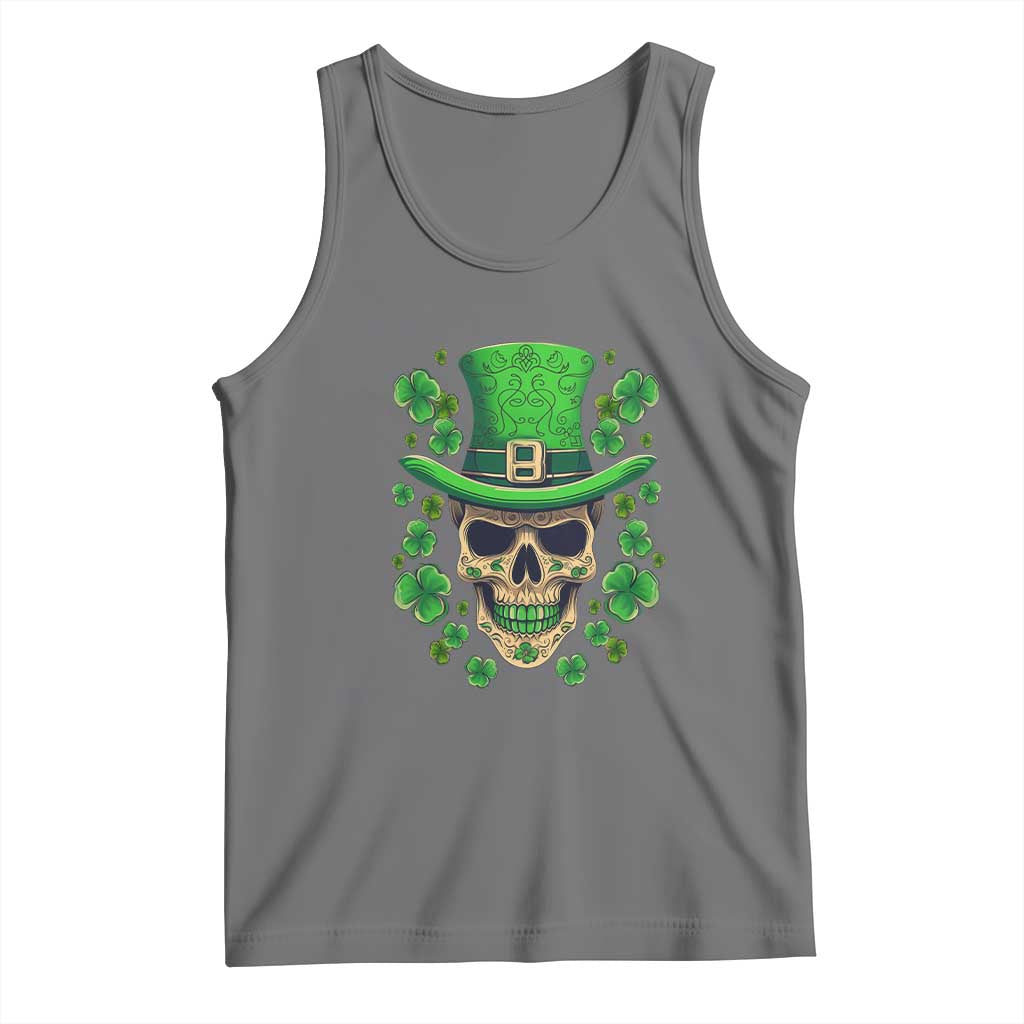 St Patrick's Day Tank Top Irish Sugar Skull Lucky Shamrocks Hat TS09 Black Heather Print Your Wear