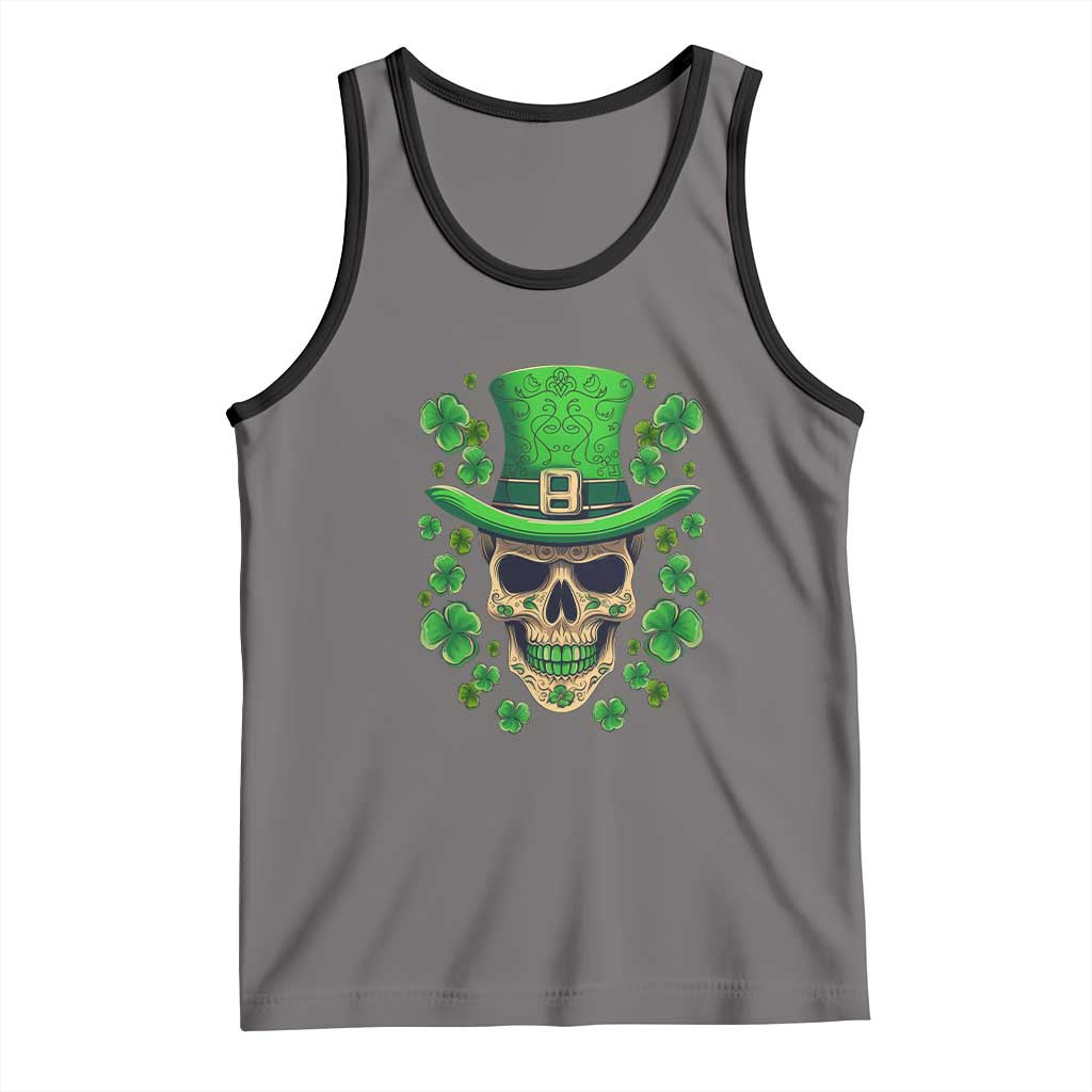 St Patrick's Day Tank Top Irish Sugar Skull Lucky Shamrocks Hat TS09 Deep Heather Black Print Your Wear