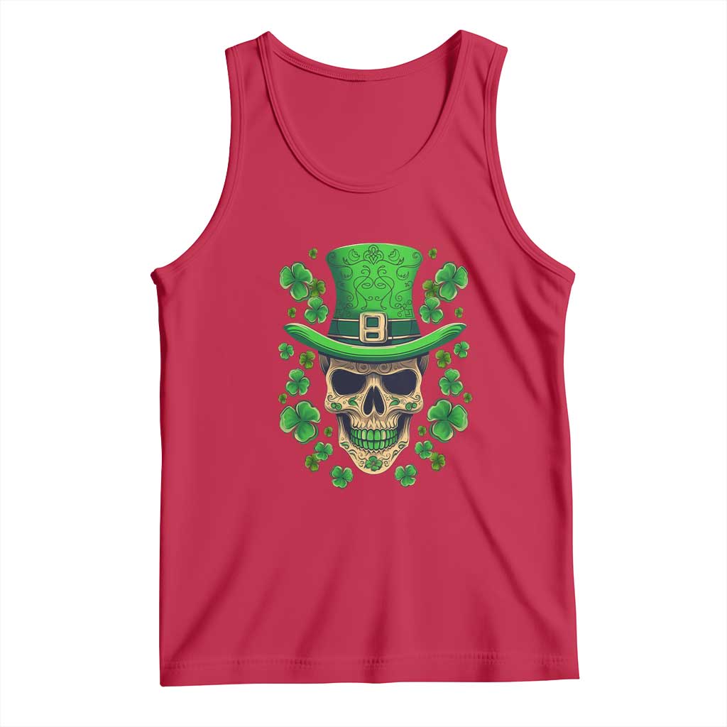 St Patrick's Day Tank Top Irish Sugar Skull Lucky Shamrocks Hat TS09 Red Print Your Wear