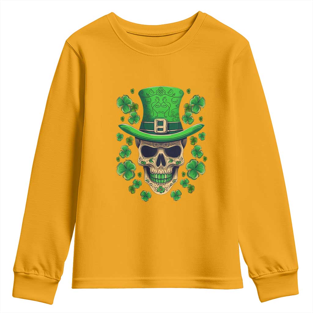 St Patrick's Day Youth Sweatshirt Irish Sugar Skull Lucky Shamrocks Hat TS09 Gold Print Your Wear