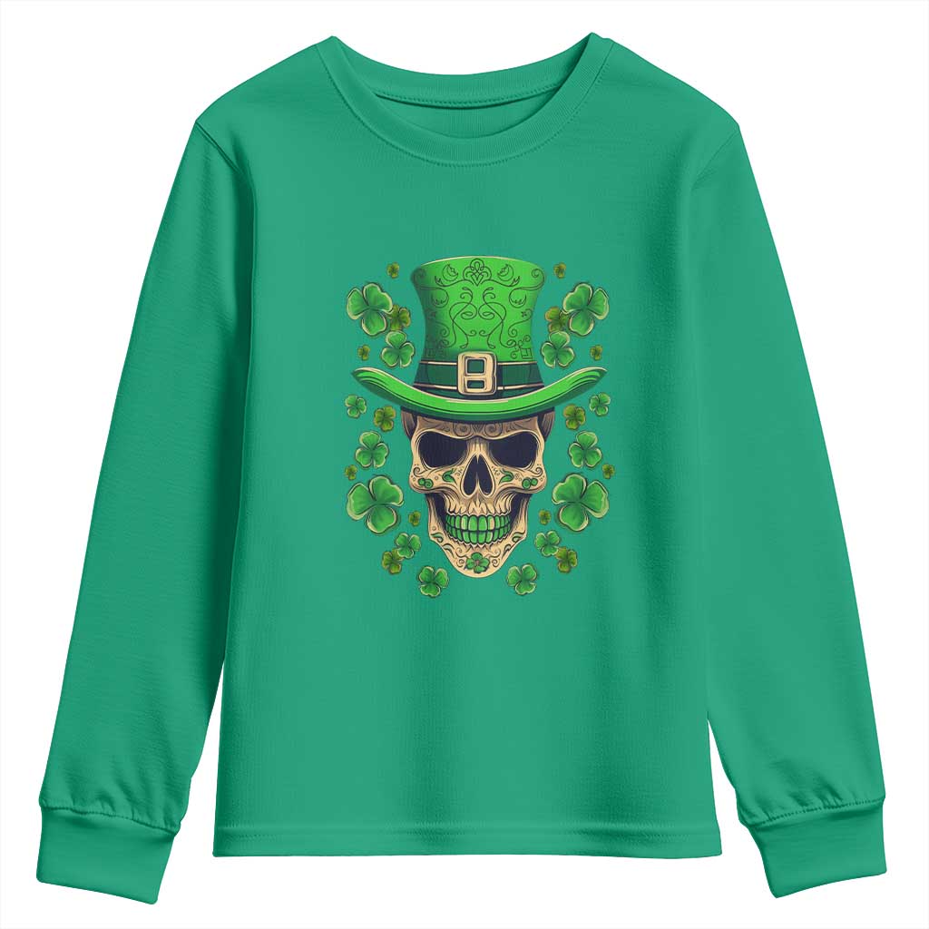 St Patrick's Day Youth Sweatshirt Irish Sugar Skull Lucky Shamrocks Hat TS09 Irish Green Print Your Wear